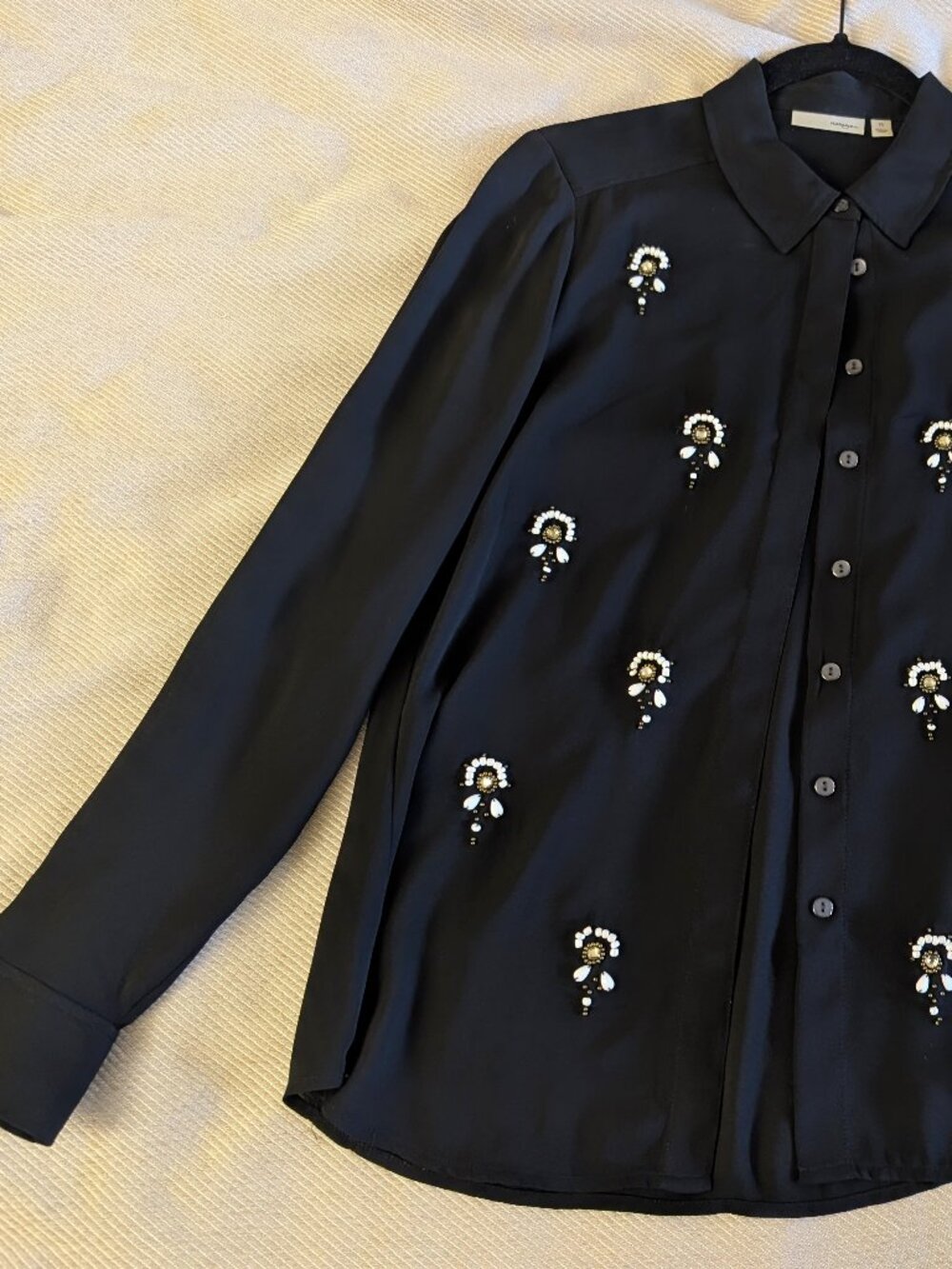 Beaded Collared Long Sleeve Buttondown